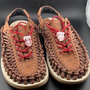 Keen Uneek Brown Sandals with Red Accents